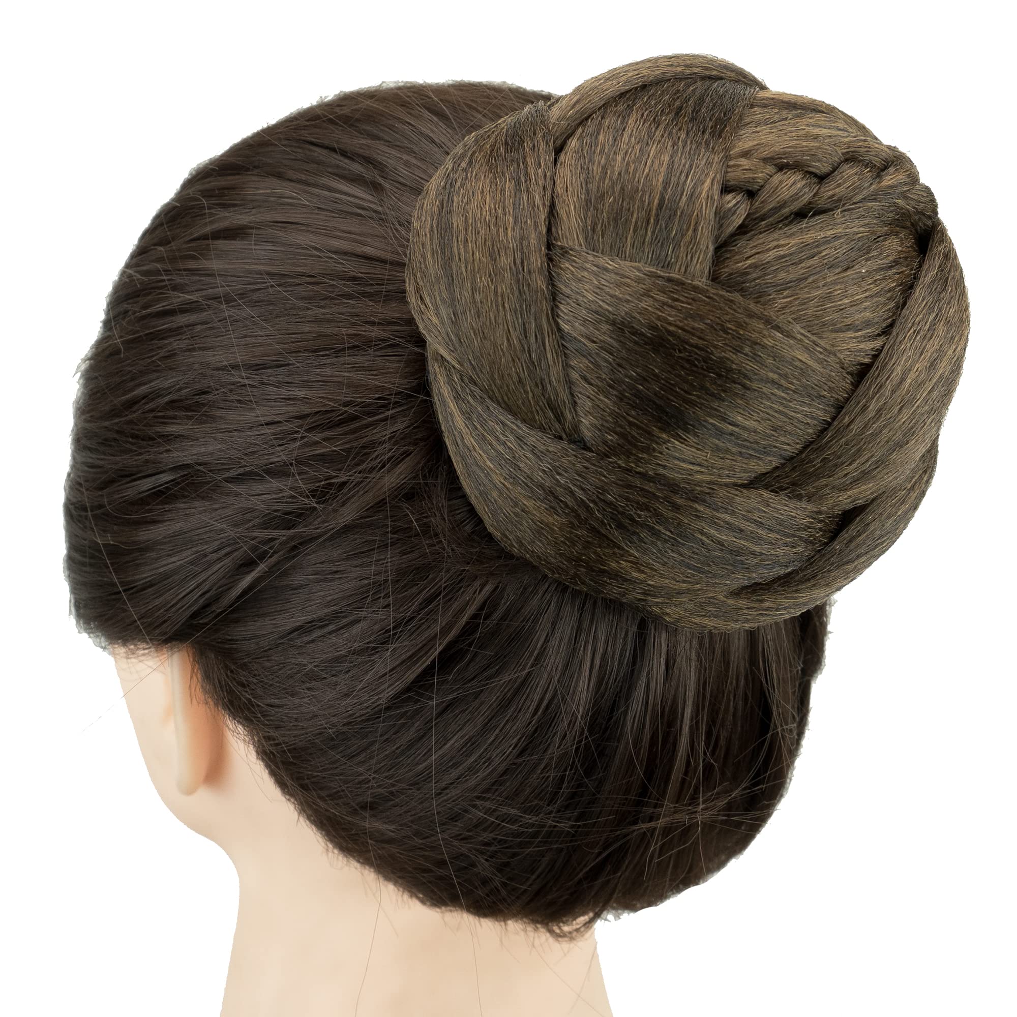 IMISSU Dancer Braided Chignon Hair Cover Donut Hairpieces Scrunchie Hair Bun Wig Updo on Wedding Party (M3 Mix Brown)