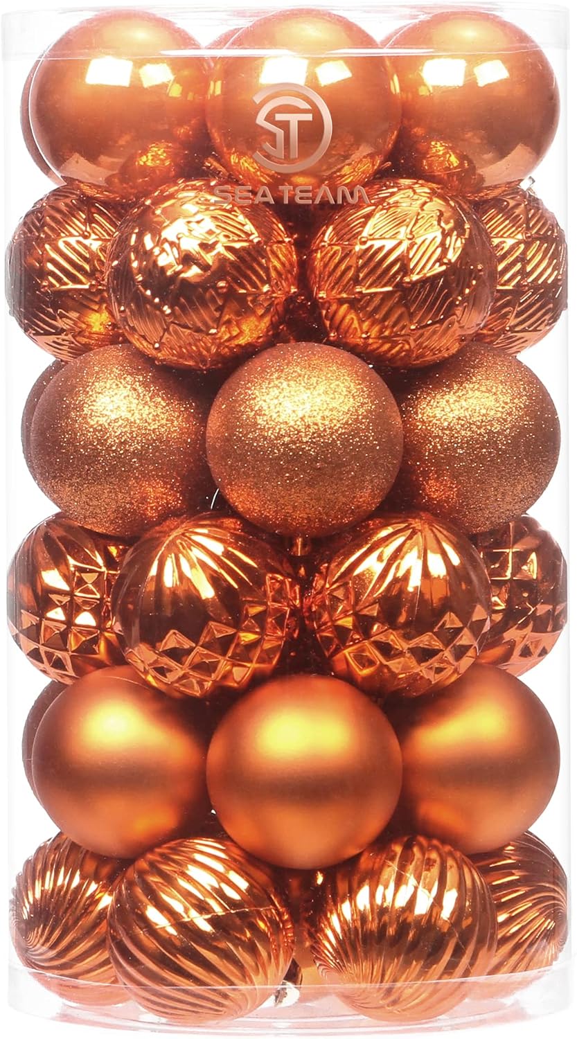 Ornaments - Sea Team 41-Pack Christmas Ball Ornaments with Strings, 60mm/2.36-Inch Small Size Baubles, Shatterproof Plastic Christmas Bulbs, Hanging Decorations for Xmas Tree, Holiday, Wedding, Party, Orange