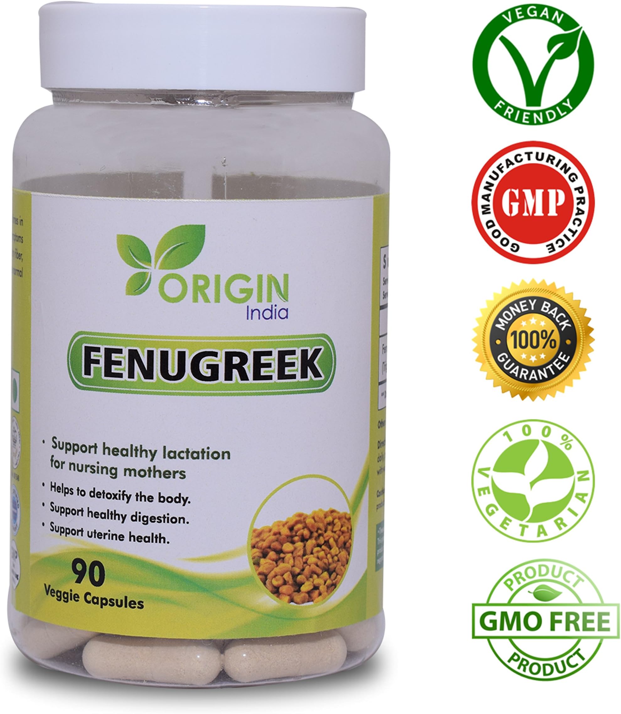 ORIGIN INDIA Fenugreek Capsules, 90 Veggie 900 Mg Pure Fenugreek Extract Capsules - Increase Milk Supply & Herbal Lactation Support - Breastfeeding Supplement for Mothers