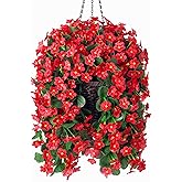 MJFloria Artificial Hanging Flowers with Baskets for Winter Christmas Decor, Fake Silk Red Hanging Daisy Orchid Flowers Plants, Faux Flower Centerpieces for Home Indoor Outdoor Garden Patio