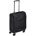 Amazon Basics 20-Inch Carry On Luggage, Softside Suitcase With TSA Lock, 8 Spinner Wheels, Front Exterior Pocket, 3 Interior Pockets For Dry and Damp Clothes/Towels Separately, Black
