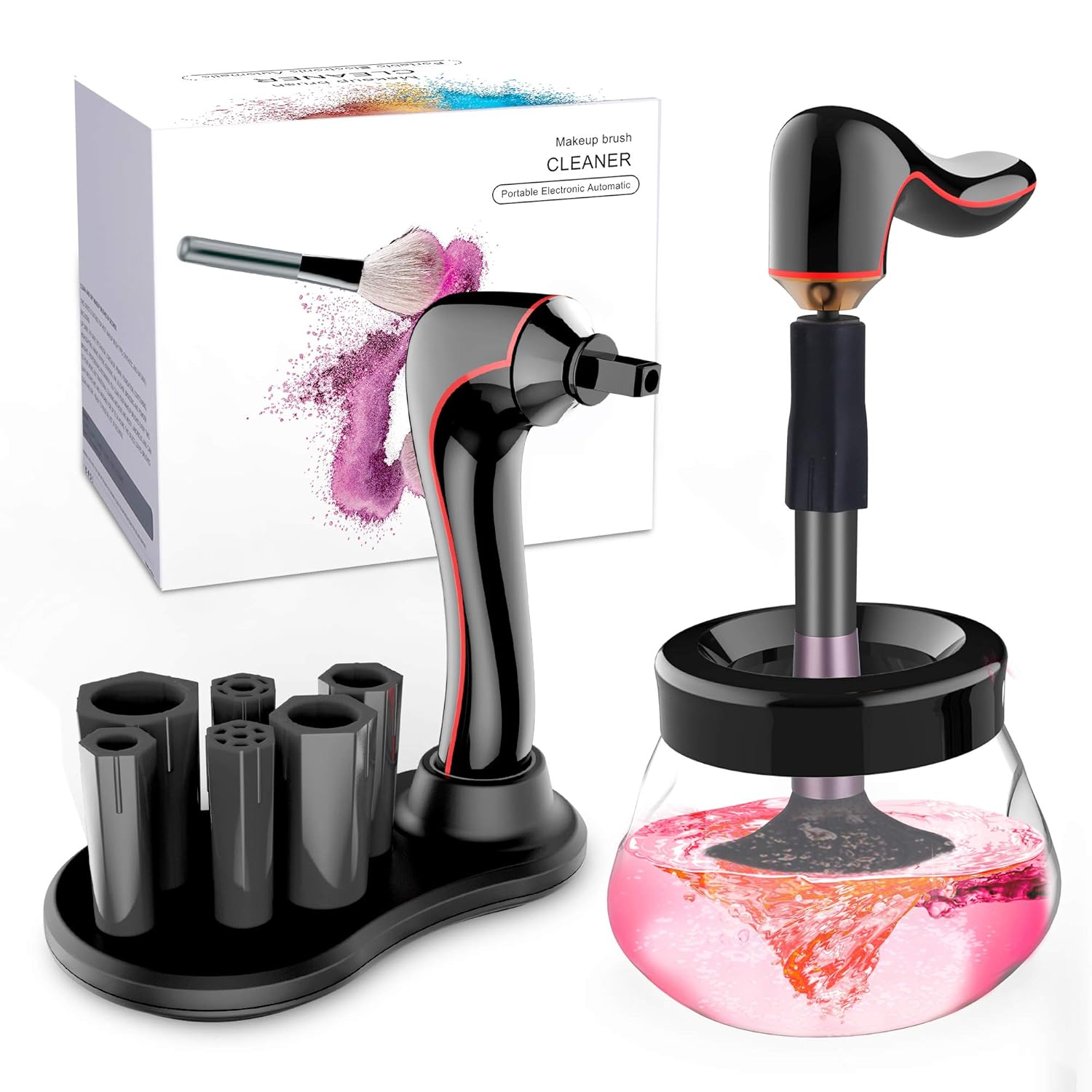 Electric makeup brush cleaner USB charging 3 speeds automatic brush cleaner and dryer (Black)
