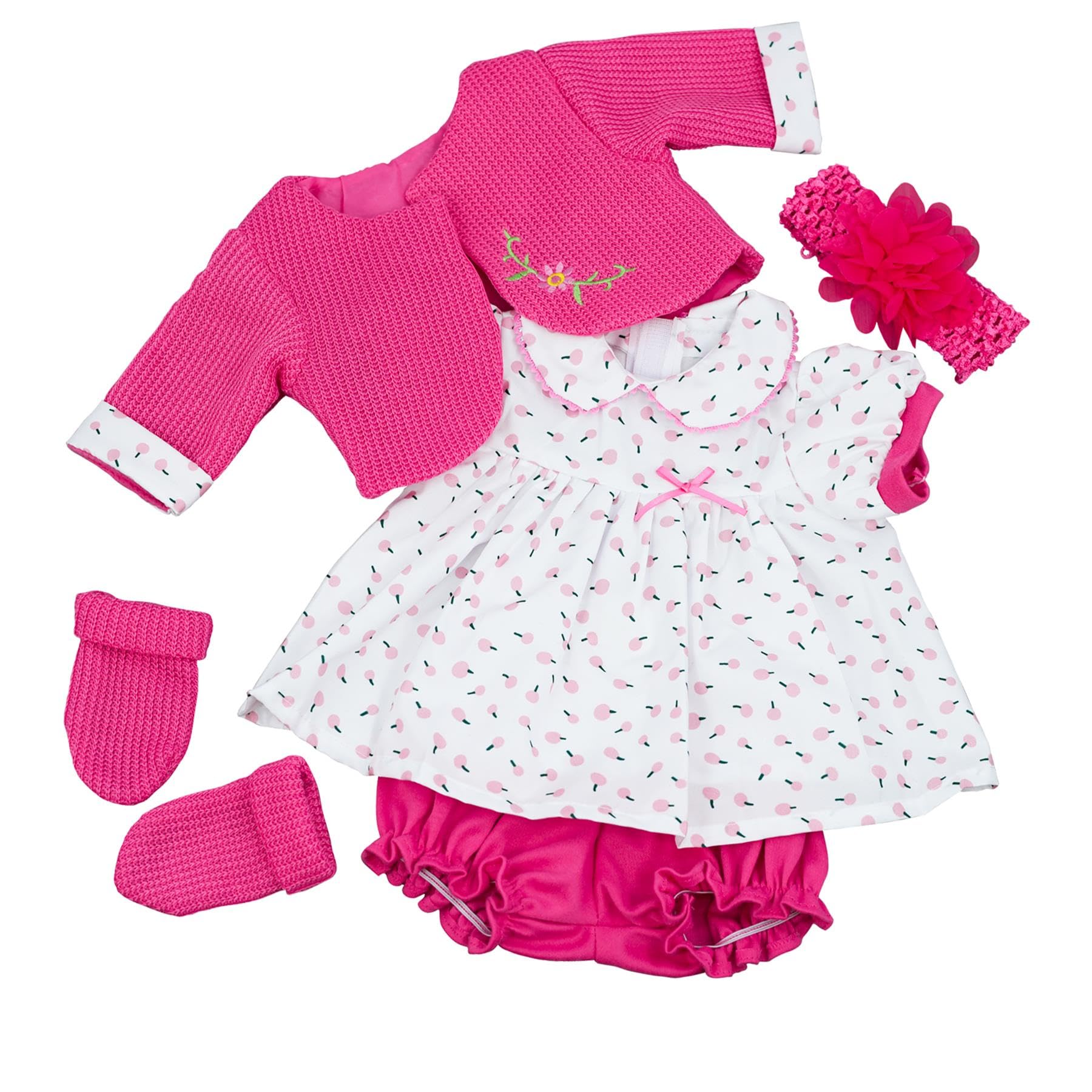 BiBi Doll Baby Girl Doll & Reborn Clothes Set, 20" (50cm) - Pink Floral Dress Outfit with Cardigan & Headband - Role Play Toys & Accessories for Girls & Boys