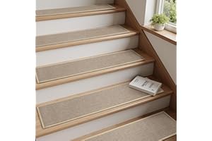PADOOR Stair-Treads Non Slip 15PCS, Stair Treads for Wooden Steps Rubber Backing Indoor, Carpet Stair Treads Residue Free, Stair Runner Durable Stair-Carpet Treads for Kids and Dogs 8"x30" Beige