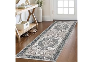 KOZYFLY Runners for Hallways 2x6 Ft Washable Kitchen Runner Rug Boho Runner Rug for Entryway Indoor Printed Oriental Faux Wool Floor Carpet Runner for Bedroom Kitchen Hall, Black/Taupe/Beige