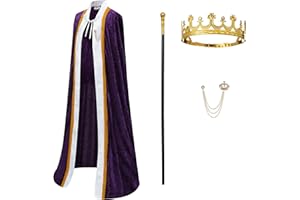SightYoung King Costume for Men and Women,Queen Costume,Adult King Cape Robe Metal Crown Scepter,Lord Farquaad Costume