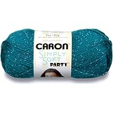 Caron Simply Soft Party Yarn, Gauge 4 Medium Worsted, - 3 oz - Teal Sparkle - For Crochet, Knitting &amp; Crafting