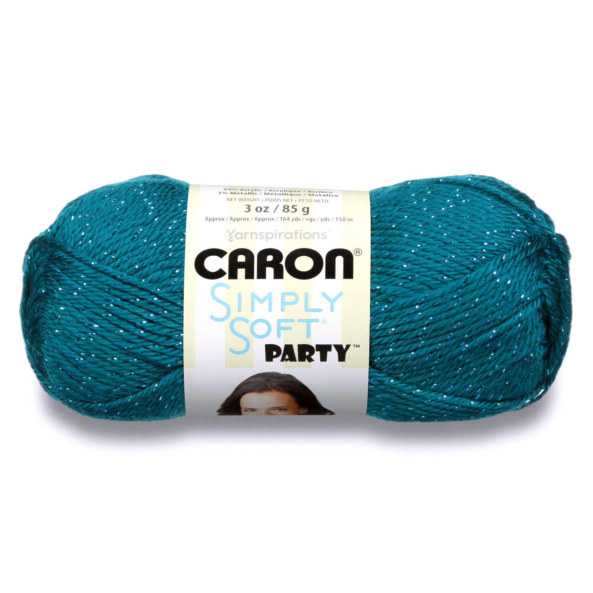 Caron Simply Soft Party Yarn, 99% ACRYLIC AND 1% METALLIC, Teal Sparkle, 85G — image 1