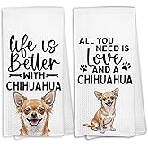 KTYHD Chihuahua Gifts Kitchen Hand Towels,Life is Better with a Chihuahua Dish Towels for Kitchen,Funny Dog Animal Bathroom Hand Towel Decorative Set of 2,Dog Gifts for Women Home