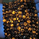 8MM 43PCS Flame Yooperlite Stone Beads Loose Beads for Jewelry Making DIY Bracelets Show Flame Color Under The Irradiation of UV Lamps