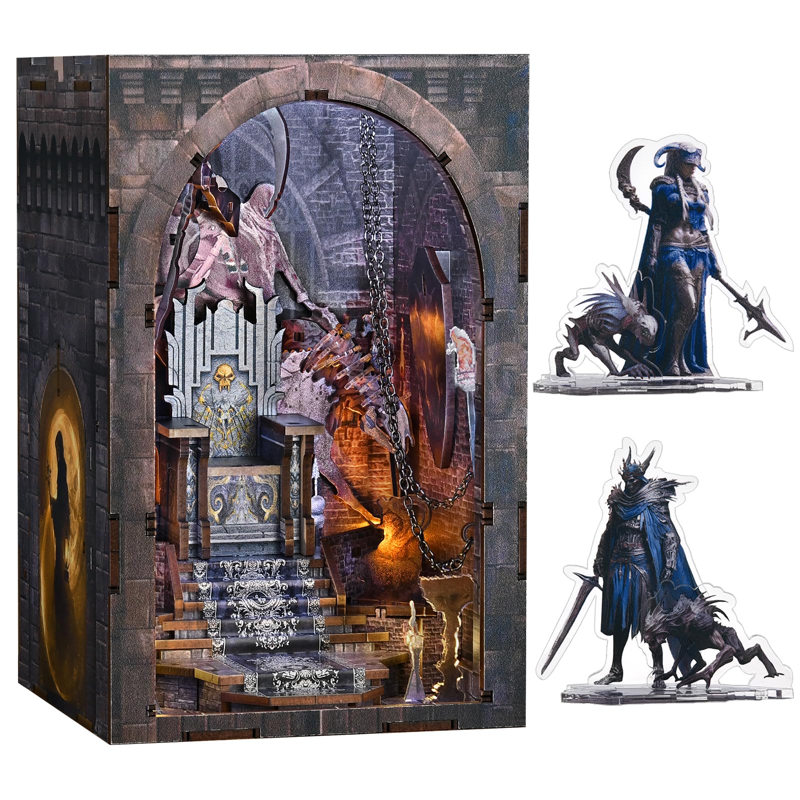 MiniCity Book Nook Kit - DIY Dollhouse Booknook, Book Nook Miniature Kit for Bookshelf Insert Decor Crafts for Adults Teens, 3D Wooden Puzzle Bookends with Led Light (Throne of Skulls) — image 1