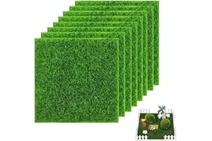 8 Pcs Fake Grass Mats, Mini Artificial Grass Squares 15 x 15 cm Weather Resistant Craft Turf for Balcony Patio Office Desk, D