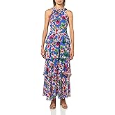 Tommy Hilfiger Womens Sleeveless Halter Neck Tiered Maxi Dress