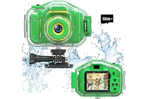 Agoigo Kids Waterproof Camera - Children Underwater HD Video Digital Camcorder, Portable Travel Toy for Toddler - Ideal Christmas Birthday Gifts for Boys Girls Age 3-12 with 32GB Card (Green)