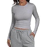 Artfish Women Crew Neck Ribbed Knit Long Sleeve T-Shirt Form Fitting Casual Basic Tops