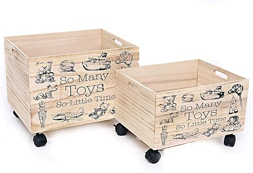 cajas de madera con ruedas para juguetes
