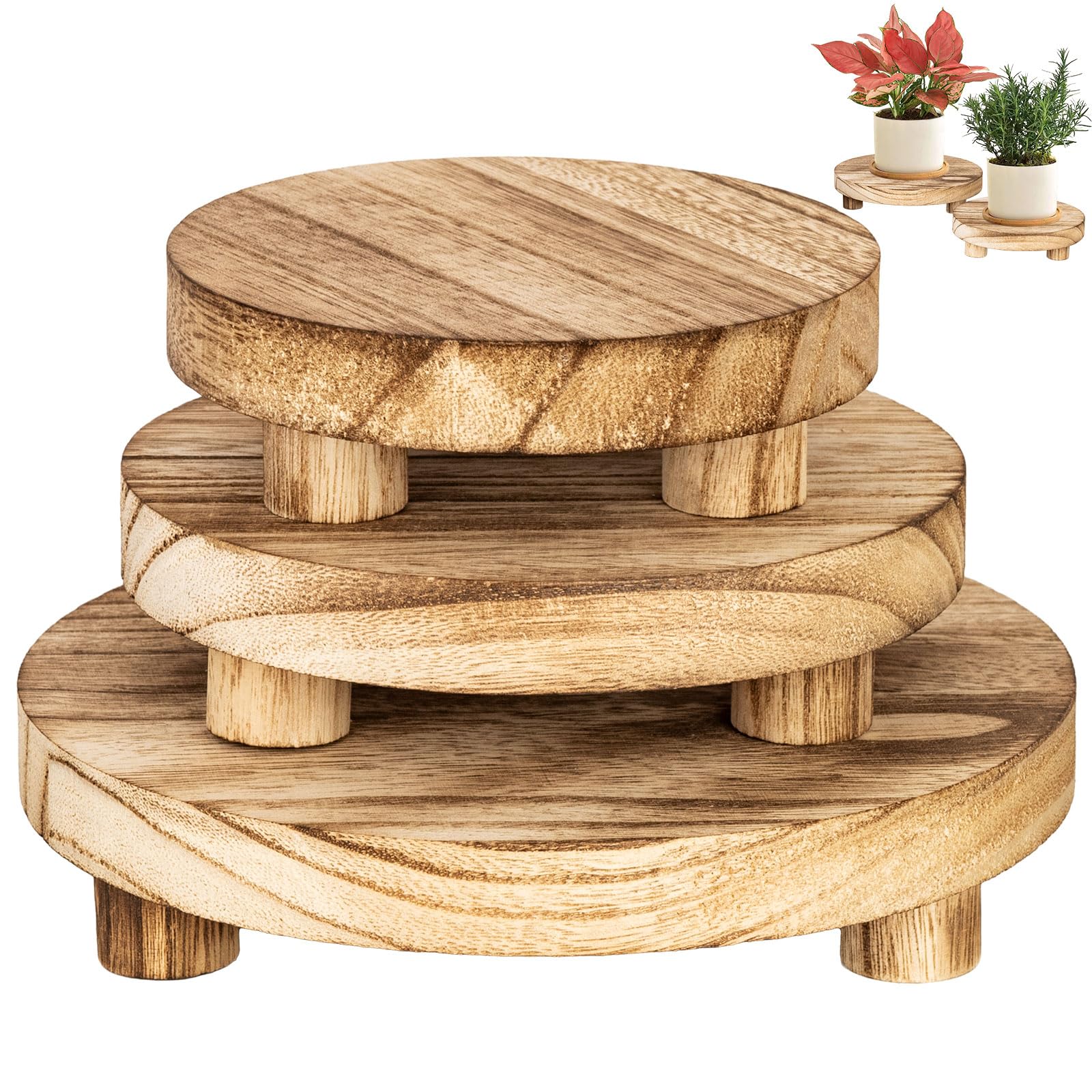 Photo 1 of 3 pcs Wooden Stool Display Stand, Round Plant Stand, Farmhouse Indoor Small Plant Stand Round Display Stand Wood-Flower Pot Supports Plant for Indoor Outdoor Home, GardenPatio Decorative