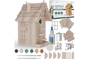 GENERIC TLSEC Wooden Birdhouse Kit – DIY Fir Wood Hanging Bird House for Kids & Adults | Outdoor Garden Woodworking Project with Shingles, Windows, Wood Slices, Hardware & Video Instructions
