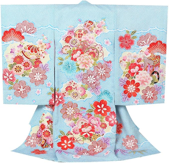 Amazon Co Jp キステ お宮参り 女の子 着物 正絹 水色 雲 鼓 初着 産着 新品 日本製 服 ファッション小物