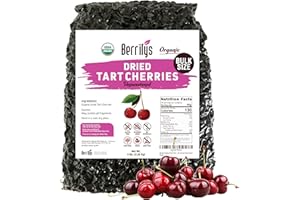 Berrilys Organic Unsweetened Pitted Dried Tart Cherries (5 lb) - No Sugar Added, Perfect for Baking, Snacking & Salads - Unsweetened Dried Fruit - Non-GMO, Vegan Dried Cherries for Healthy Living