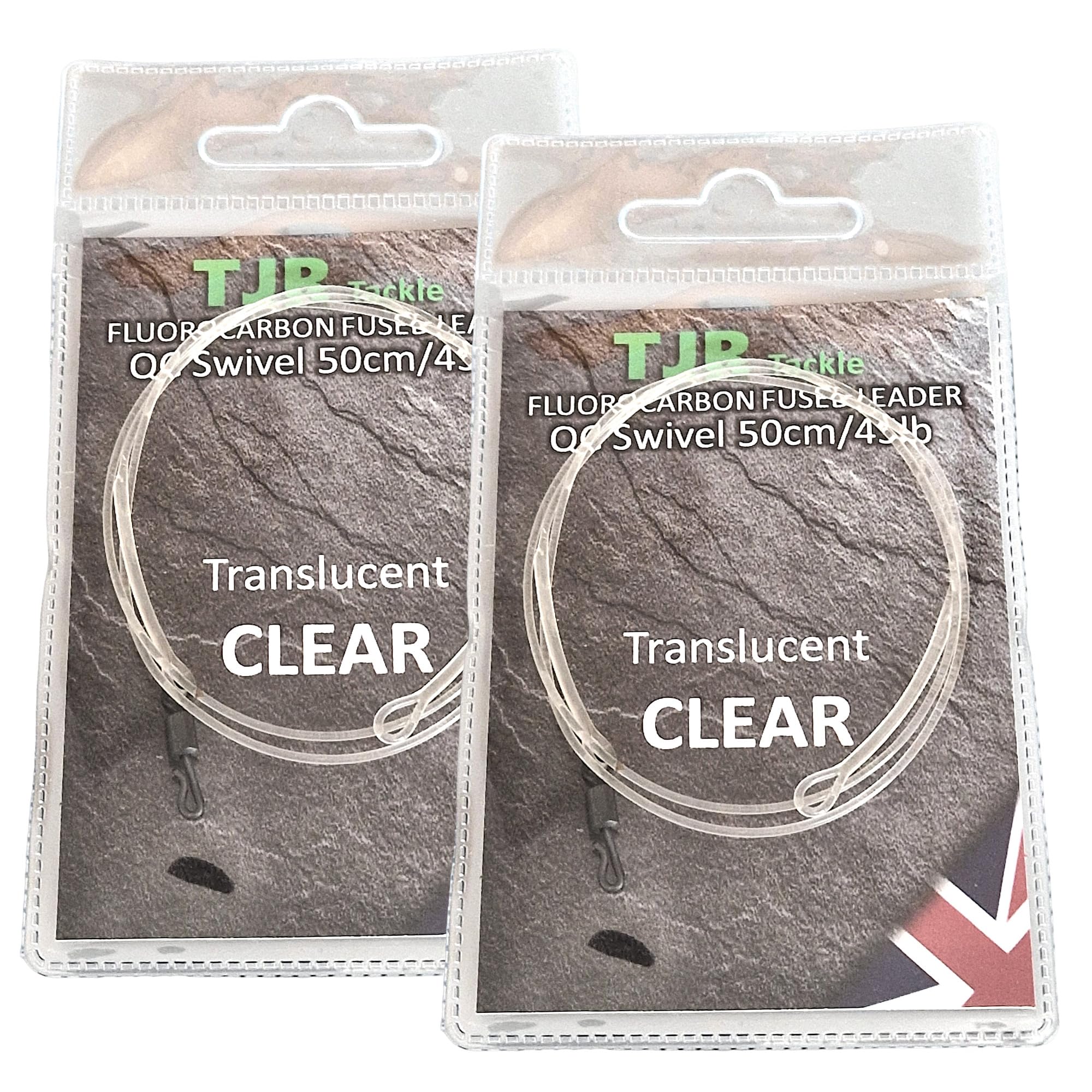 Twin pack fluorocarbon 50cm carp Leaders Quick Change swivels fused loop 3 colour options (Clear)