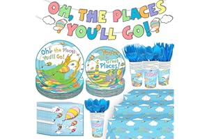 HIGZYOVN 192Pcs Oh The Places You' ll Go Decorations Oh The Places Party Decorations Oh The Places You'll Go Banner with Plates and Napkins for Kindergarten Graduation Party Supplies
