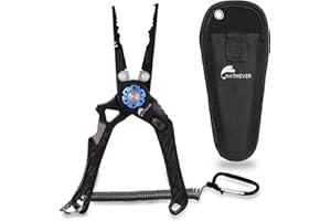 Hathever Saltwater Fishing Pliers, Split Ring Pliers for Fishing with Safety Lock, Fish Pliers with Sheath and Lanyard, Fishing Gifts for Men