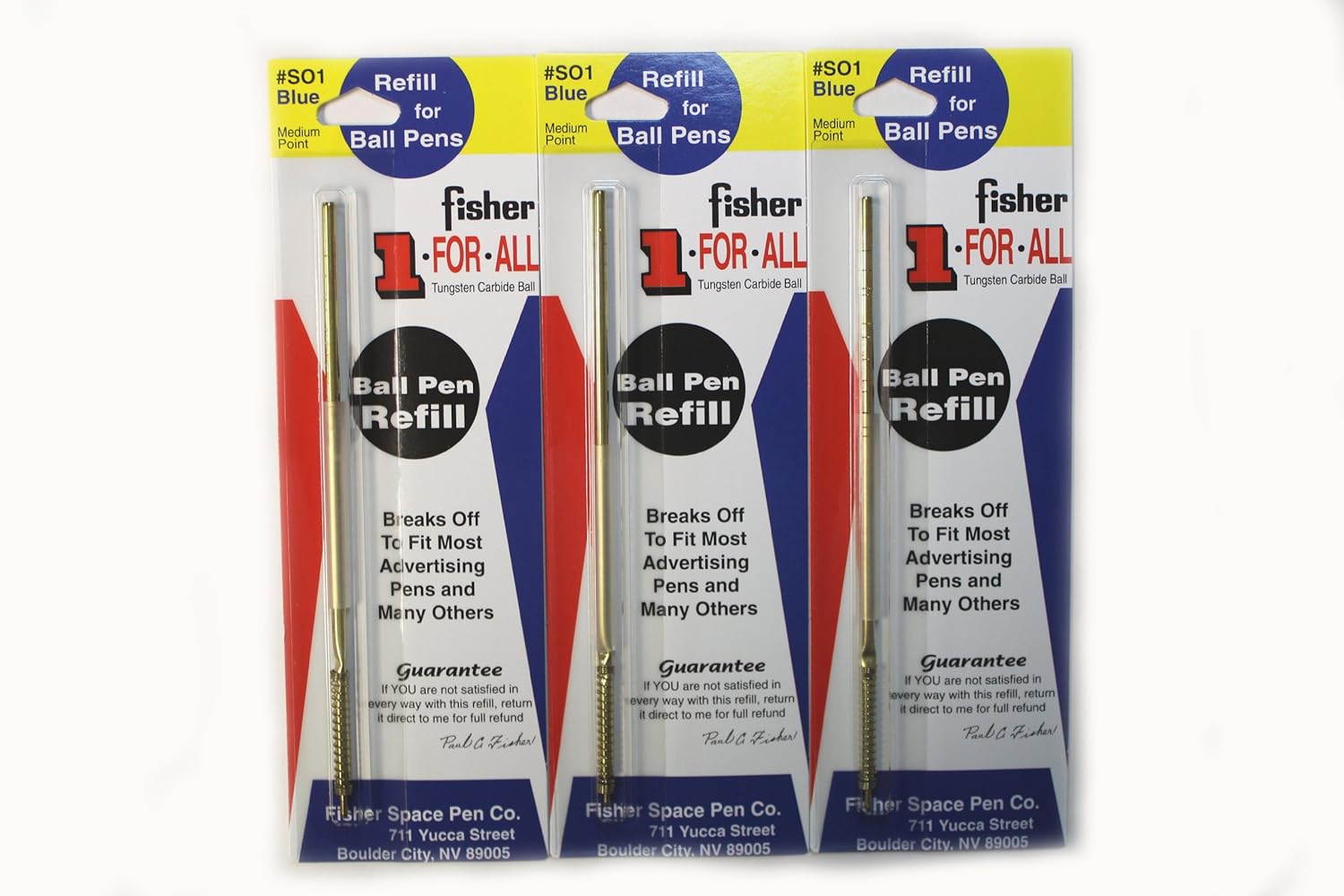 3 ONEFORALL Fisher Space Pen Ball Point Blue Refills
