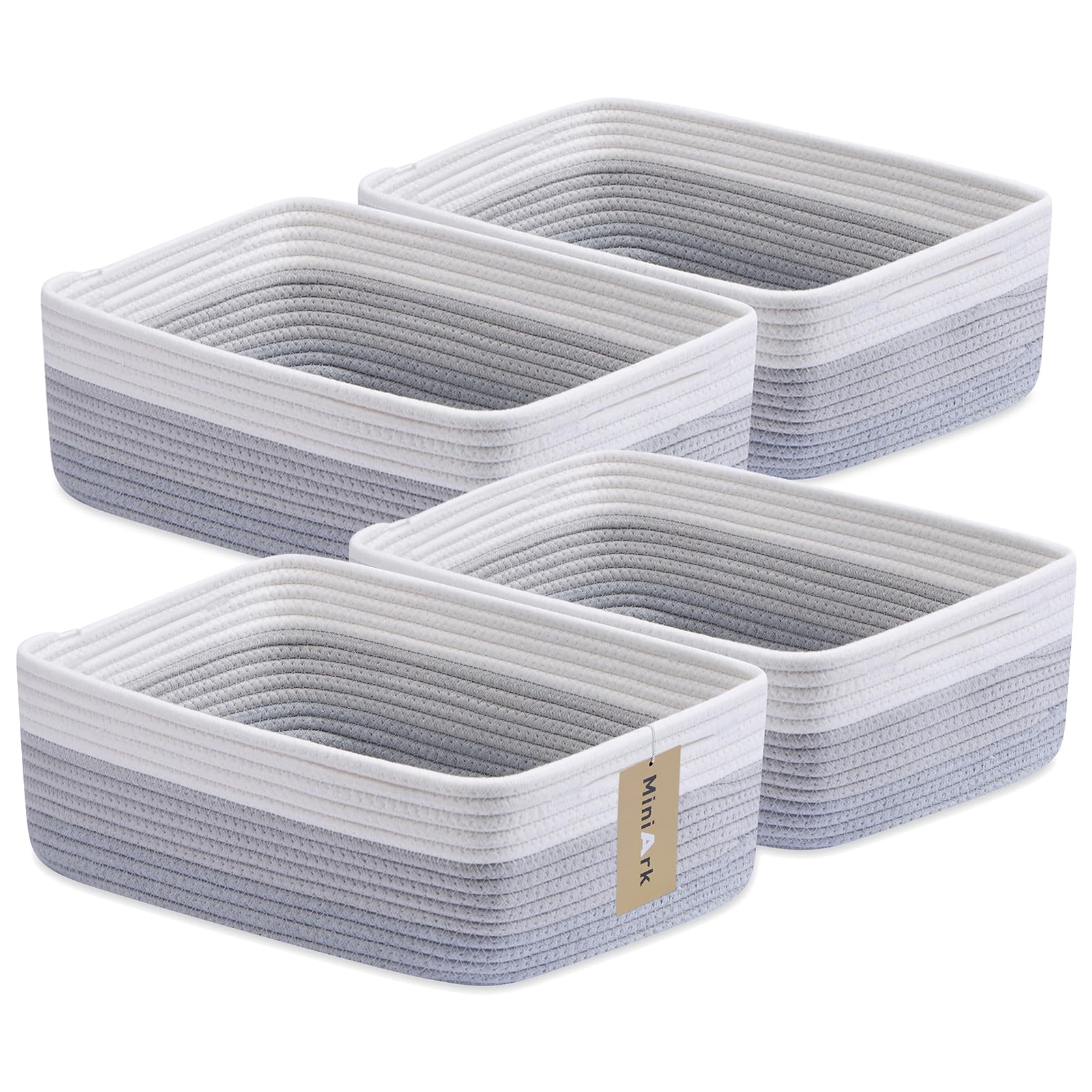 Photo 1 of MiniArk Large Shallow Organizing Baskets 15x11x5.1 Inches - Rope Woven Storage Bins for Bathroom, Shelves, Cube Closet, Gradient Grey 4 Packs