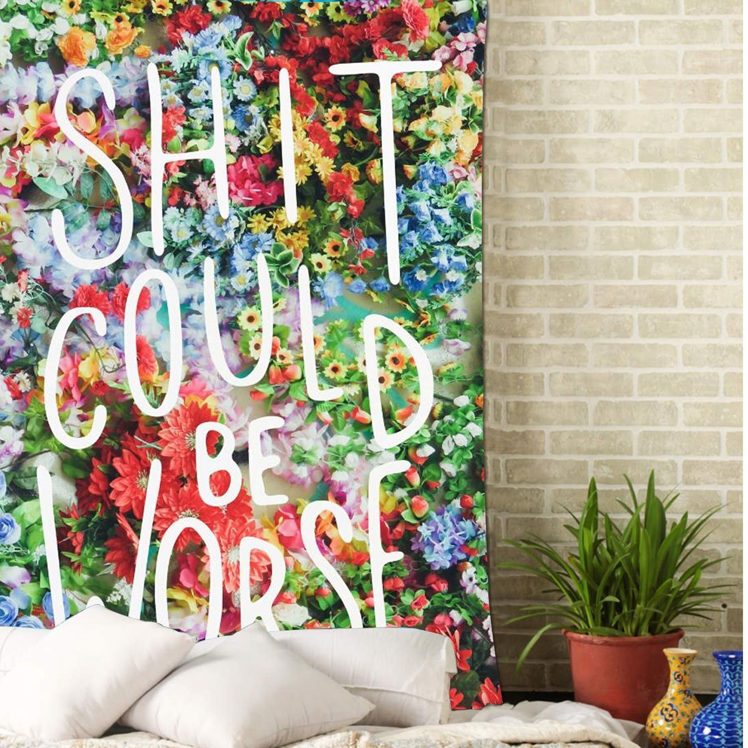 Tapestry Floral Words Wall Tapestry Fabric Wall Art Bedspreads Home Decor (Flower, 50\'\'X60\'\')