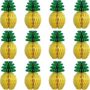 Maxdot 12 Pack Pineapple Honeycomb Centerpieces Tissue Paper Pineapple 8 Inch Party Supplies Table Hanging Decoration Hawaiian Luau Party Birthday Wedding Home Favor