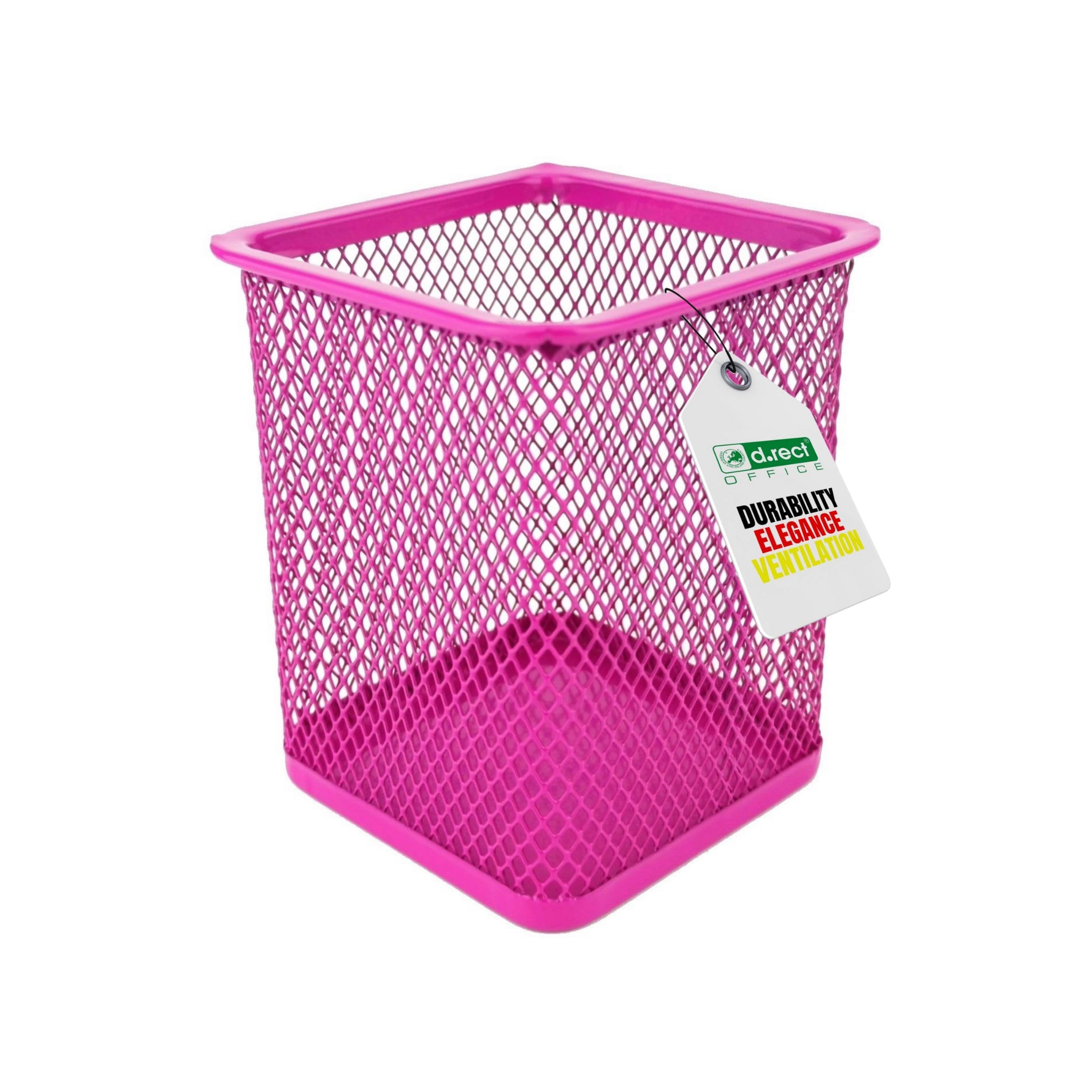 D.RECT Metal square pen holder, pen holder, cube made of wire metal, mesh multifunctional cup for ballpoint pen, pink, 110849