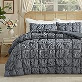 Amélie Home Twin Comforter Set, 2 Pieces Grey Bubble Bedding Set for All Season, Ultra Soft Cozy Comforter, Farmhouse Luxury Gift for Women Home Decor