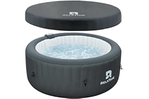 RELXTIME Inflatable Hot Tub 2-4 Person 110 Air Jets, Portable Blow Up Hottub with Cover, Built in Heater Pump, Round Outdoor Spa, Cup Holder, 2 Filters, Black