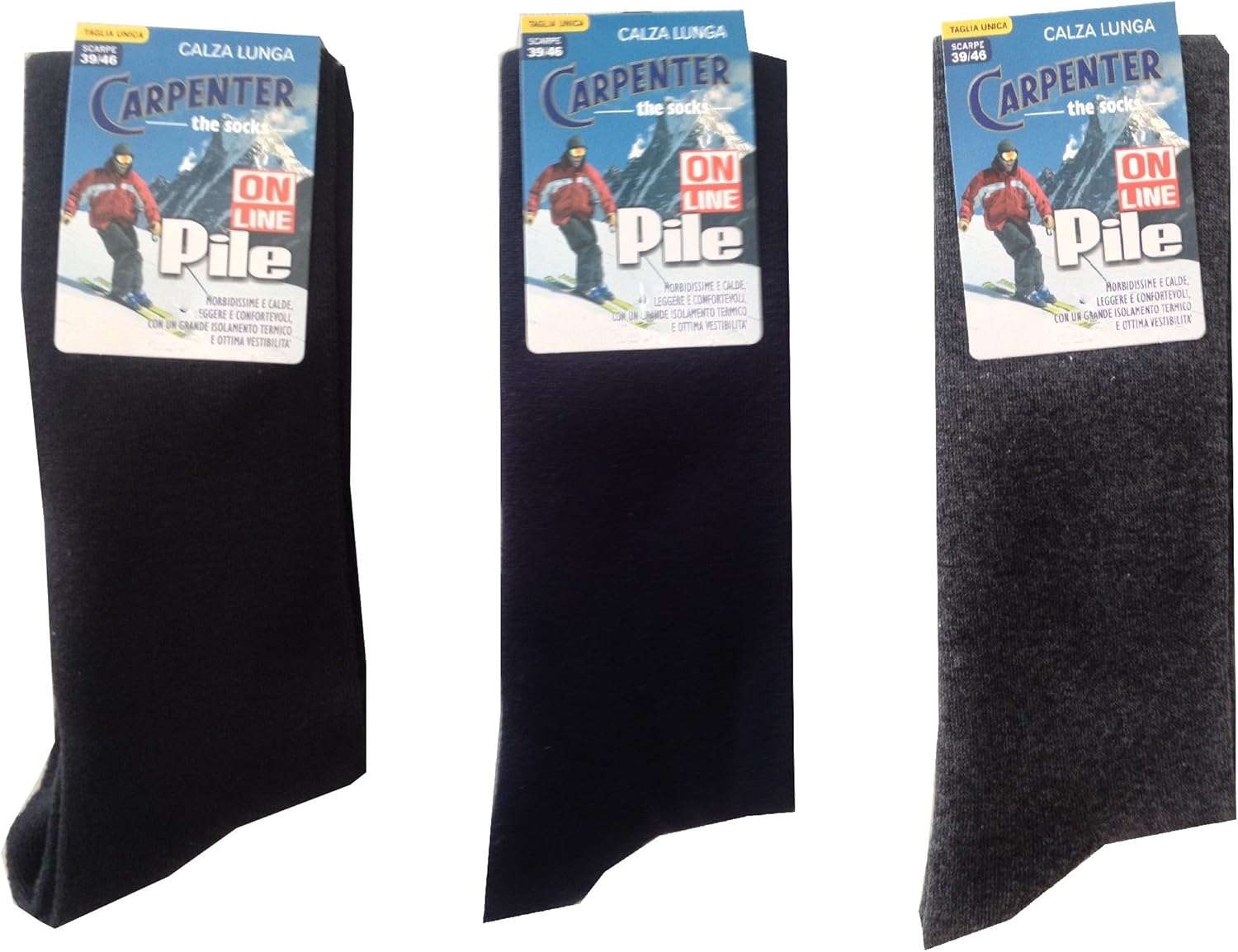 Carpenter 3 Pairs Men's Socks Long Fleece Thermal Solid Color Ski