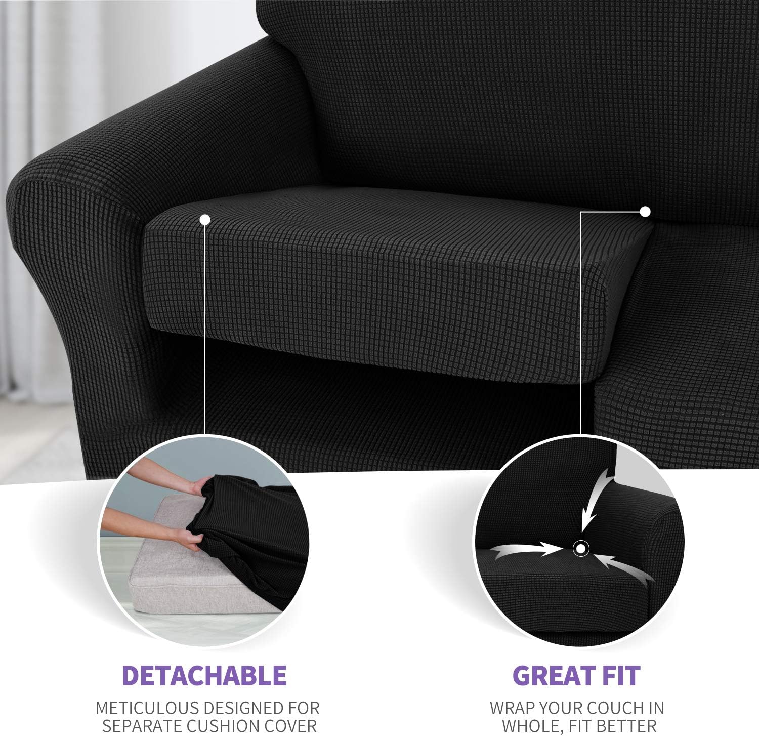 ZNSAYOTX Super Stretch Chair Slipcover Universal Sofa Chair Covers for Living Room Dogs Pet Furniture Protector Spandex Armchair Slipcovers with Anti Slip Foam Sticks (Black, Chair): Kitchen & Dining