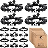 Kenning 24 Sets Soccer Bracelets Sport Team Gifts Adjustable Stone Beaded Bracelets Bulk with Blessing Card Sports Party Favors for Players Team Lovers