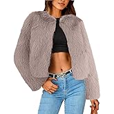 Simplee Women's Faux Fur Coat Furry Cropped Jacket Long Sleeve Warm Open Front Fur Jackets