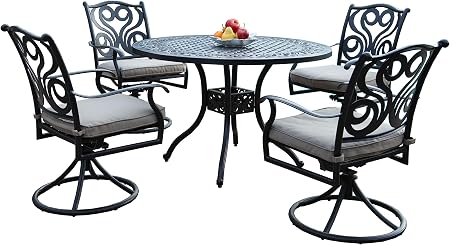 Amazon Com Outdoor Cast Aluminum Patio Furniture 5 Piece Dining Set G With 4 Swivel Rockers Cbm1290 Garden Outdoor