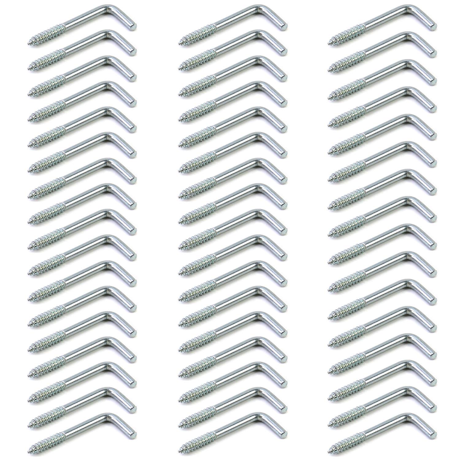 QWORK® L Shaped Self Tapping Metal Screw Hook Picture Hanger, Picture Hooks for Hard Walls, Carbon Steel, 50 Piece, 1-9/16" x 5/8" (40mm x 16mm)