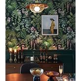 Ismoon Peel and Stick Wallpaper Thicken Green Contact Paper 16.1x393in Tropical Jungle Stick on Greenery Palm Leaf Dark Moody Removable Self Adhesive Wallpaper for Living Room, Black/Green/Pink