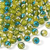 Spritewelry Crystal Glass Beads for Jewelry Making Round Faceted Crystal Beads 10 mm AB Color Clear Plated Glass Bead Bulk for Jewelry Making Necklace Bracelet (Green)