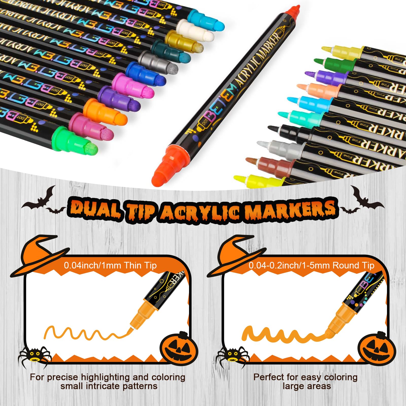 Betem 12 Colors Dual Tip Acrylic Paint Pens Markers, Premium Acrylic Paint Pens Stocking Stuffers for Rock Painting, Wood, Canvas, Glass, Ceramic Surfaces, Christmas Gifts for Teens DIY Art Supplies