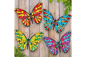 Kggetr Metal Butterfly Outdoor Decor - 4 Pcs 9.6'' Vivid Colorful Butterflies Wall Art Hanging Decoration for Indoor Outdoor,Gift for Mom Dad Friends