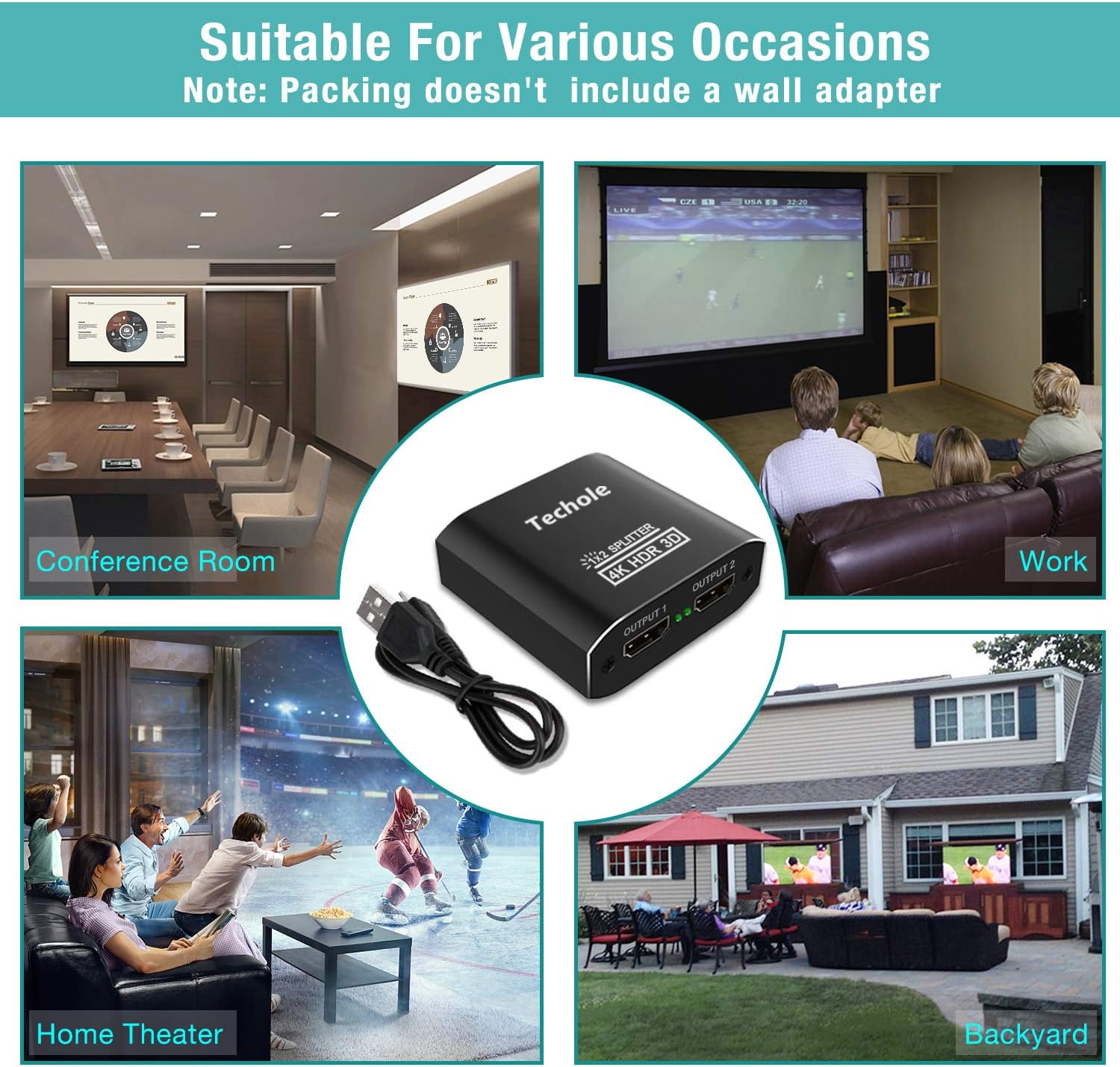 HDMI Splitter 1 in 2 Out - Techole 4K Aluminum Ver1.4 HDCP, Powered HDMI Splitter Supports 3D 4K@30HZ Full HD1080P for Xbox PS4 PS3 Fire Stick Roku Blu-Ray Player Apple TV HDTV: Electronics