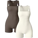 OQQ Women 2 Piece Rompers Yoga Stretch Strappy Square Neck Sleeveless Exercise Rompers