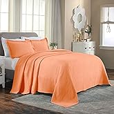 Superior 2 Piece Celtic Circles Cotton Bedspread Set, Decorative Bed Spread, Home Bed Decor, 1 Pillow Sham, Medium Weight Blanket, Matelasse Coverlet Bedding, Wedding Ring Design, Queen, Salmon