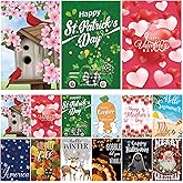 Seasonal Garden Flags Set of 12 Double Sided 12x18 Inch Yard Flags, Small Garden Flags for Outside Featuring Christmas Halloween Fall Winter Spring Easter for Outdoor Garden Holiday Decor All Seasons