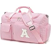 HuiLeo Kids Travel Duffle Bag Dance Bag Gifts for Girls Initial Gym Bag with Shoes Compartment for Women Lightweight Weekender Bags Pink-A