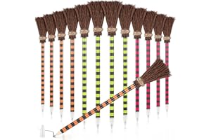 IREER Halloween Witch Broom Pencil Colorful Witch Broom Pens Wizard Pencil Broom Writing Pencils Halloween Party Favors for Kids Adult Goody Bag Filler School Classroom Office Supplies(12 Pieces)